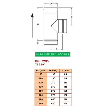 Té 90° - Inox Simple Paroi Ø 80 mm