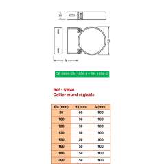 Bride Murale Réglable 50-100mm - Conduit Inox Simple Paroi Ø 180mm