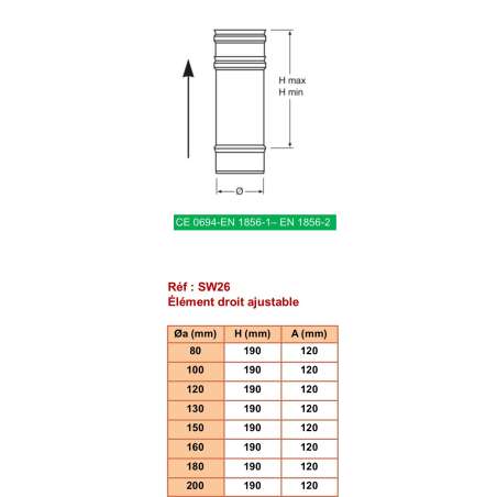 Élément Ajustable - Conduit Inox Simple Paroi Ø 200mm