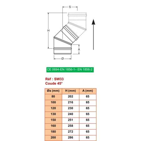 Coude 45° - Conduit Inox Simple Paroi Ø 200mm