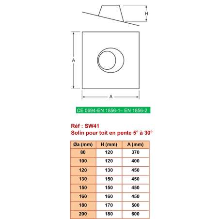 Solin avec Bavette Plomb 5 à 30° - Conduit Inox Simple Paroi Ø 250mm