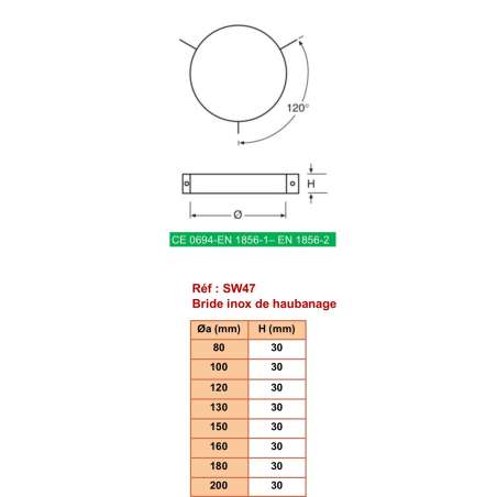 Bride de Haubanage - Conduit Inox Simple Paroi Ø 250mm