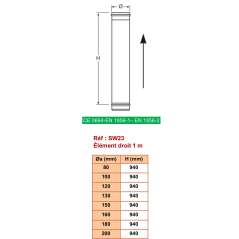 Élément Droit 1m - Conduit Inox Simple Paroi Ø 300mm