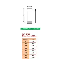 Élément Droit 0,5m - Conduit Inox Simple Paroi Ø 300mm