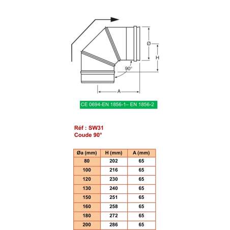 Coude 90° - Conduit Inox Simple Paroi Ø 300mm