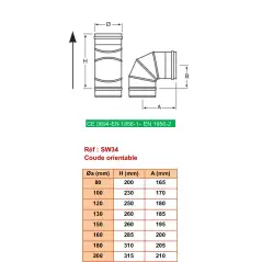 Coude Réglable 0° à 90° - Conduit Inox Simple Paroi Ø 300mm