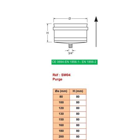 Purge avec Récupérateur de Condensats - Conduit Inox Simple Paroi Ø 300mm