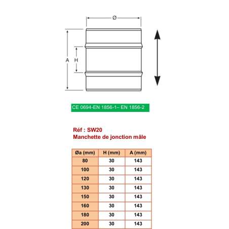 Manchon Mâle-Mâle - Conduit Inox Simple Paroi Ø 300mm