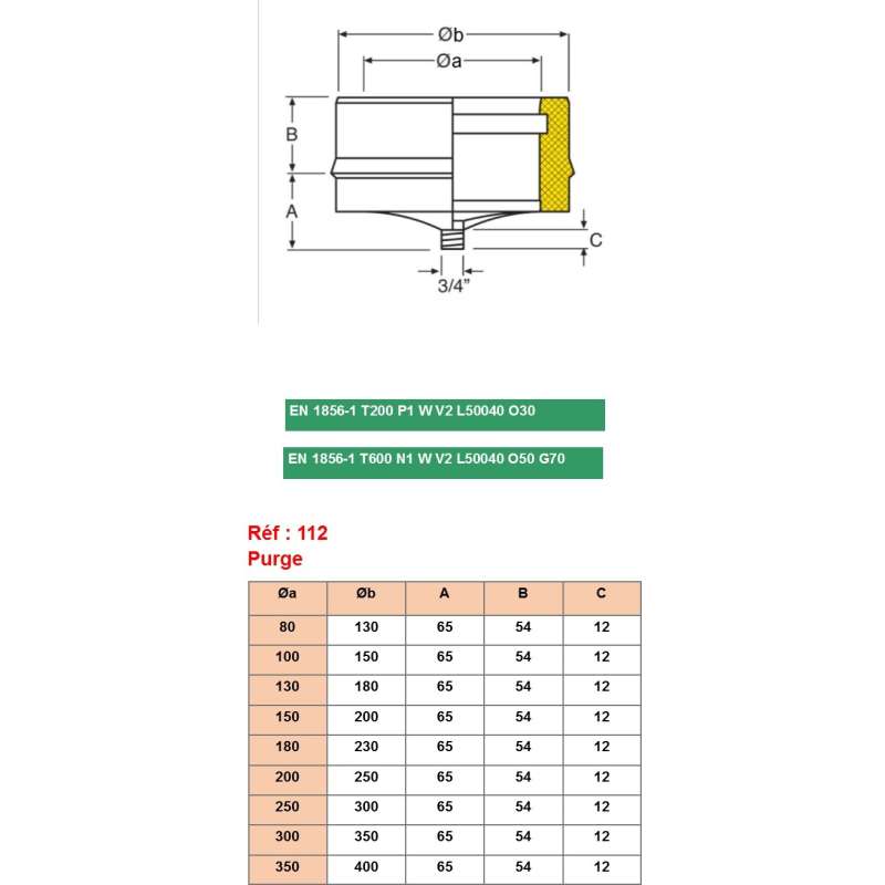 Purge avec Récupérateur de Condensats - Conduit Isolé Ø 150mm