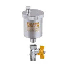 Purgeur d'air automatique solaire en laiton Caleffi avec sa vanne d'arrêt filetée 3/8" (12x17mm).