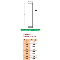 Élément Droit 1m - Inox Simple Paroi Ø 130mm