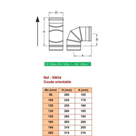 Coude Réglable 0° à 90° - Inox Simple Paroi Ø 130mm