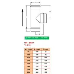 Té 90° - Inox Simple Paroi Ø 130mm
