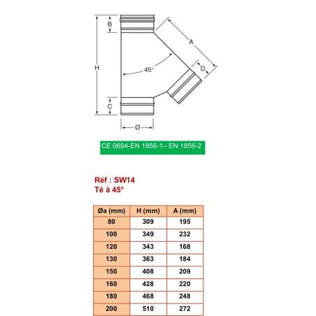 Té 135° - Inox Simple Paroi Ø 130mm