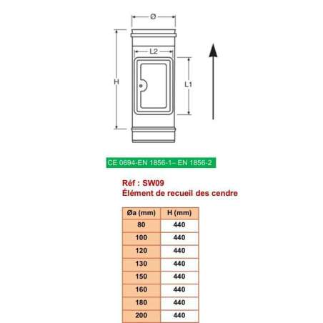 Élément de Recueil de Cendres - Inox Simple Paroi Ø 100mm