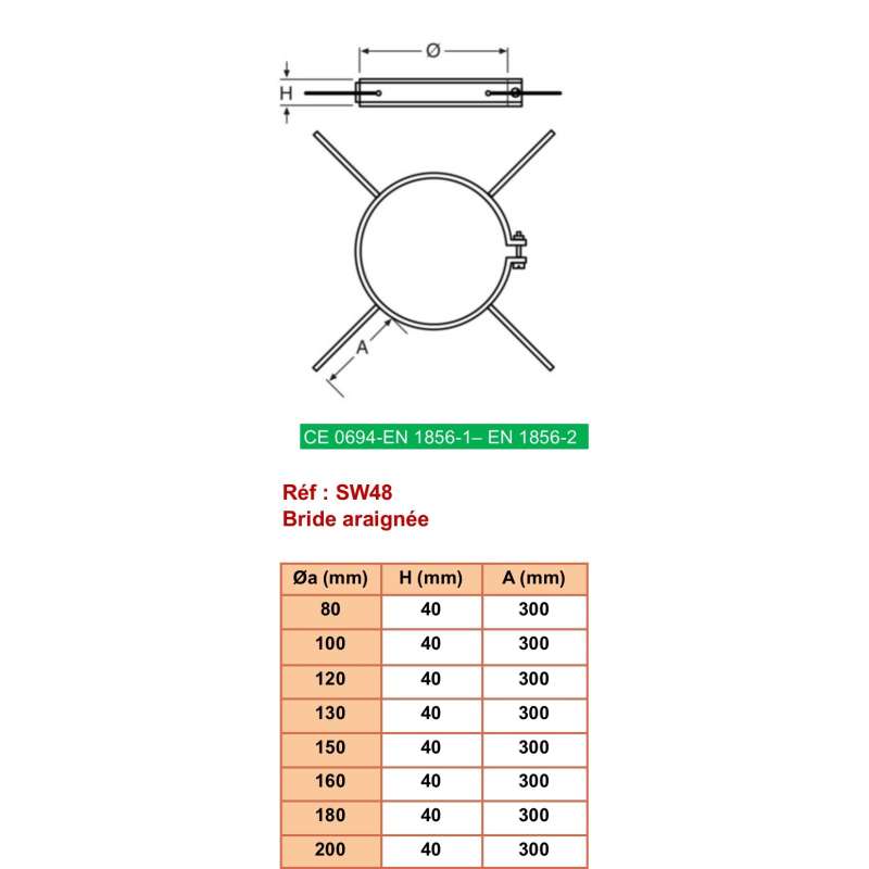 Bride Araignée - Inox Simple Paroi Ø 130mm Bride Araignée - Inox Simple Paroi Ø 130mm