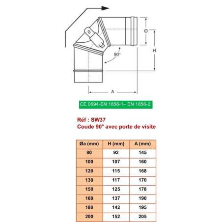 Coude 90° avec Trappe de Visite - Conduit Inox Simple Paroi Ø 150mm