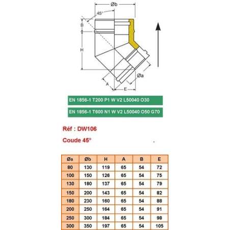 Coude 45° - Conduit Inox Double Paroi Isolé Ø 250mm