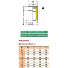 Schéma technique et dimensions de l'élément droit court DW Ø 300mm.
