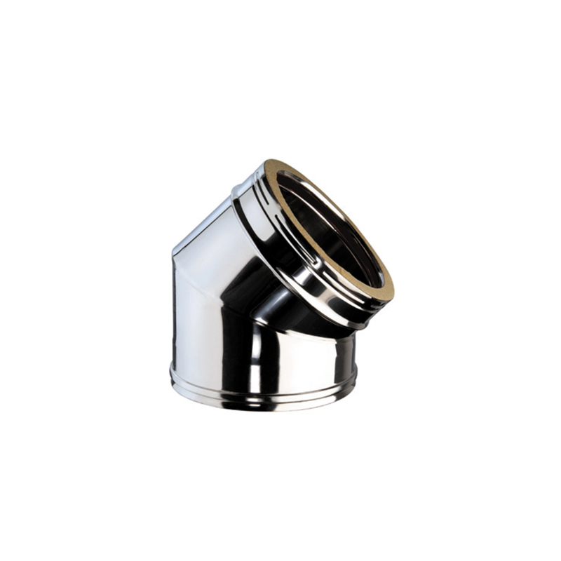 Coude 45 degrés conduit inox double paroi isolé Ø 300mm pour dévoiement de cheminée.