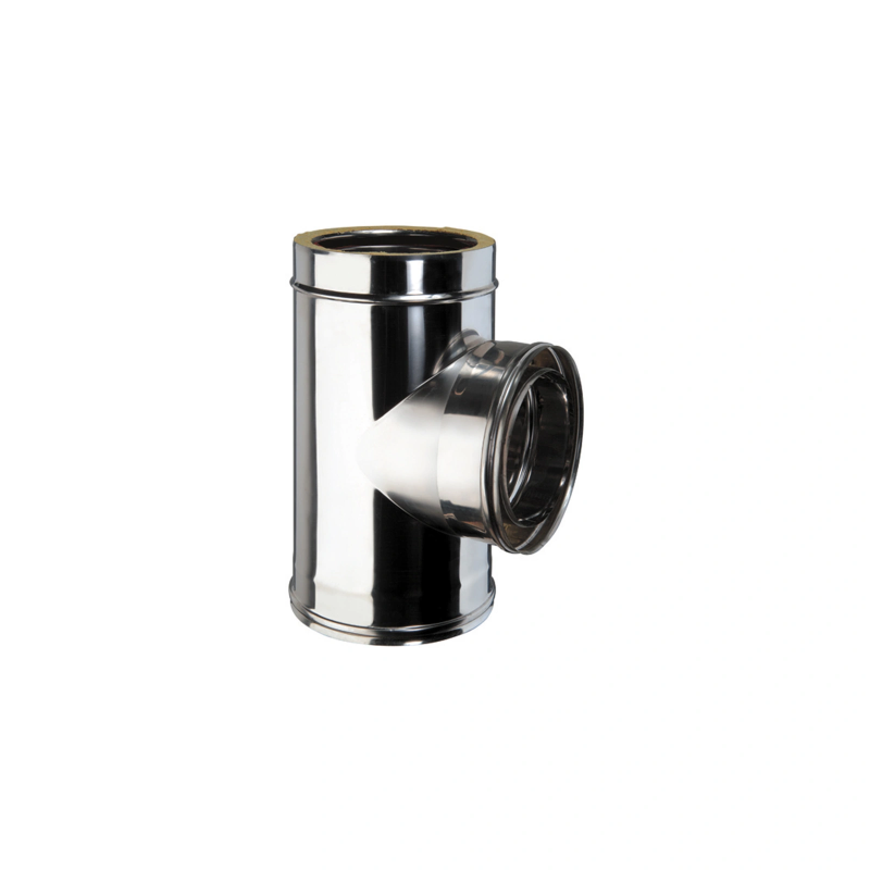 Té 90 degrés conduit inox double paroi isolé Ø 300mm pour raccordement de cheminée.