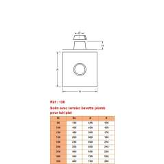 Schéma technique et dimensions du solin de toiture plate DW Ø 300mm avec collet anti-intempéries.