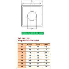 Schéma technique et dimensions de la plaque d'écart au feu DW Ø 300mm.