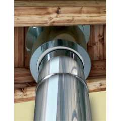 Mise en situation du Collet anti-intempéries de finition inox 316L double paroi isolé Ø 300mm pour sortie de toit.