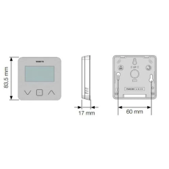 Schéma technique d'encombrement avec dimensions 83,5x83,5x17mm et entraxe de fixation 60mm.