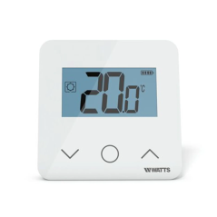 Écran LCD du thermostat affichant la température de consigne et les touches tactiles de navigation.