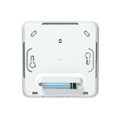 Face arrière du boîtier avec encoches de fixation murale et support de table amovible inséré.