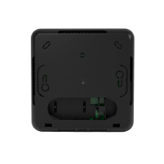 Face arrière du thermostat noir avec bornier de raccordement électrique 24V et 230V.