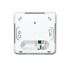 Face arrière du thermostat blanc avec bornier de raccordement électrique à connexion rapide.