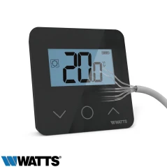 Thermostat d'ambiance digital filaire Watts WT-D03 HC noir avec écran LCD rétroéclairé.