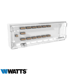 Boîte de connexion filaire 6 zones Watts WFC-03 24V-230V avec couvercle transparent.