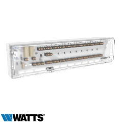 Boîte de connexion filaire 6 zones Watts WFC-03 H+ 24V avec couvercle transparent.