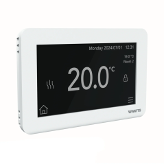 Écran tactile couleur capacitif 4,3 pouces du smart thermostat d'ambiance Watts BTK-ST03 RF blanc.