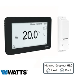 Kit smart thermostat connecté WiFi Watts BTK-ST03 RF noir avec récepteur radio réversible Heat and Cool.
