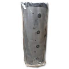 Ballon tampon 300 Litres sur palette sous film plastique avec étiquette de stockage.