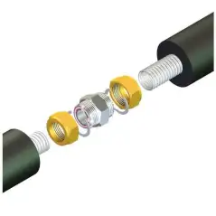 Raccord double de jonction pour tube inox annelé DN16 avec mamelon et joint.