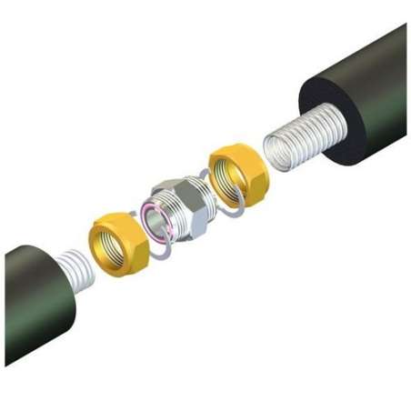 Raccord double de jonction pour tube inox annelé DN20 avec mamelon et joint.